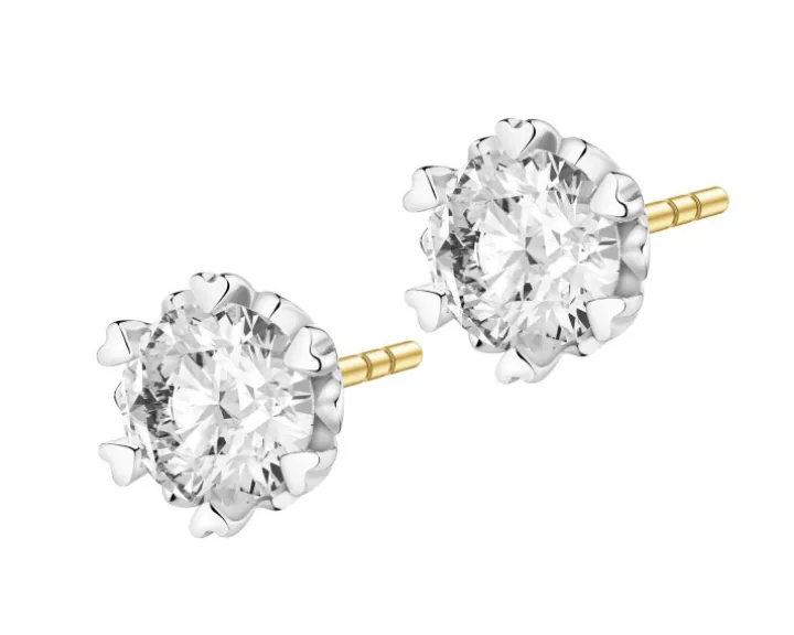 Kolczyki z żółtego złota z brylantami - serca - 0,85 ct - próba 585