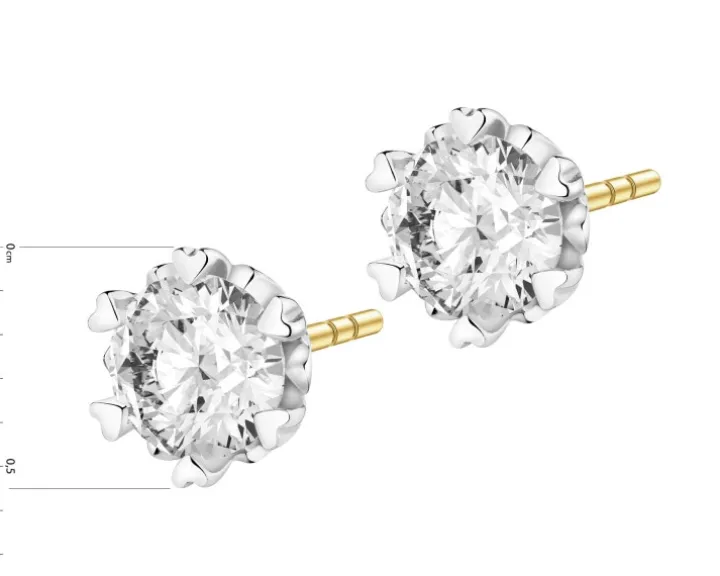 Kolczyki z żółtego złota z brylantami - serca - 0,85 ct - próba 585