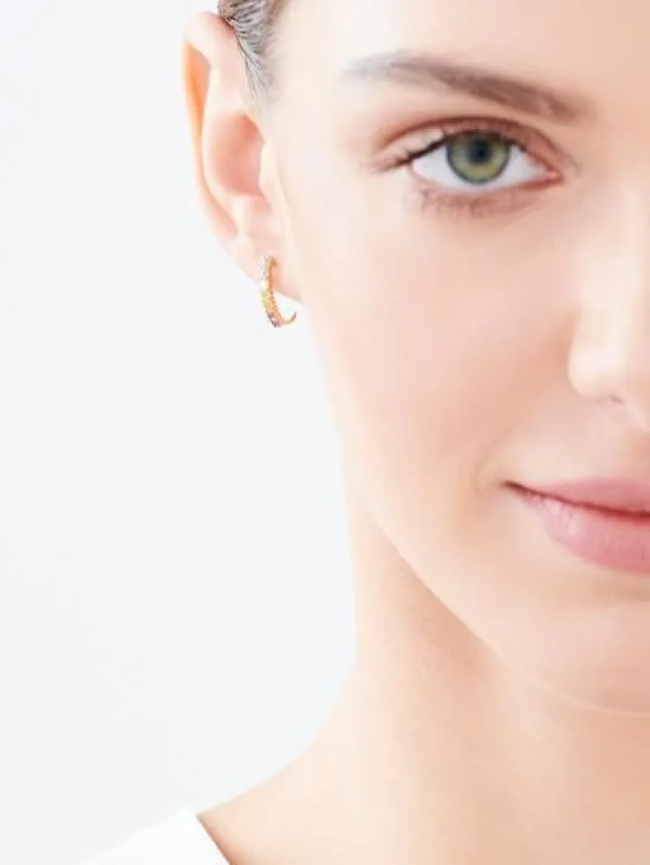 Kolczyki z żółtego złota z brylantami i kamieniami ozdobnymi - próba 375