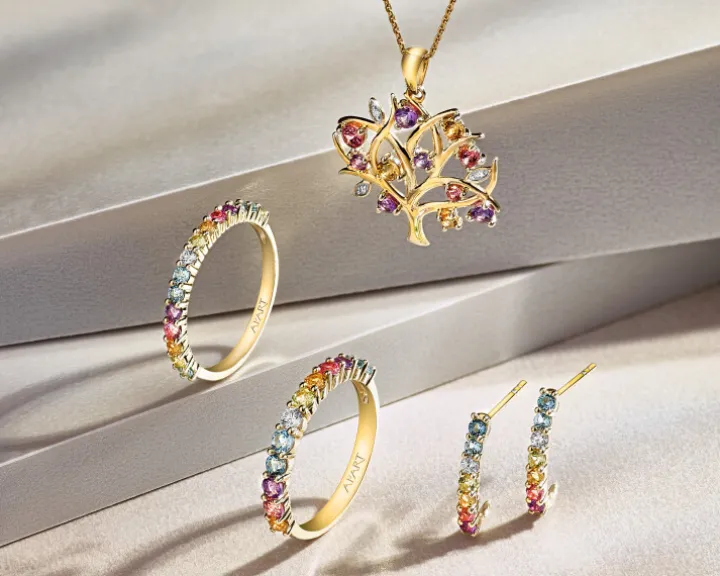 Kolczyki z żółtego złota z brylantami i kamieniami ozdobnymi - próba 375