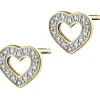 Kolczyki z żółtego złota z brylantami - serca - 0,01 ct - próba 375