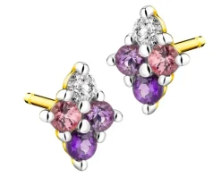 Kolczyki z żółtego złota z brylantami i kamieniami ozdobnymi - próba 375