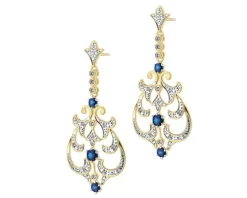 Kolczyki z żółtego złota z brylantami i szafirami - próba 585