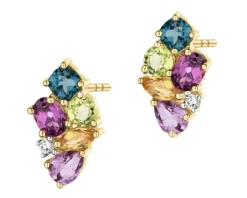 Kolczyki z żółtego złota z brylantami i kamieniami ozdobnymi - próba 585