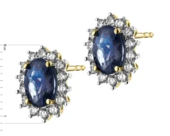 Kolczyki z żółtego złota z brylantami i szafirami - próba 585