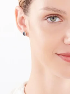 Kolczyki z żółtego złota z brylantami i topazami London Blue - próba 585