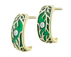 Kolczyki z żółtego złota z brylantami i emalią - 0,03 ct - próba 375