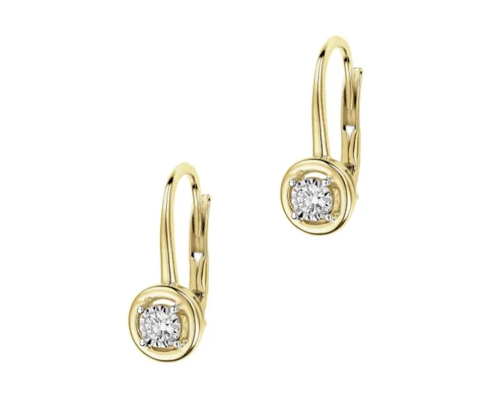 Kolczyki z żółtego złota z brylantami - 0,10 ct - próba 585