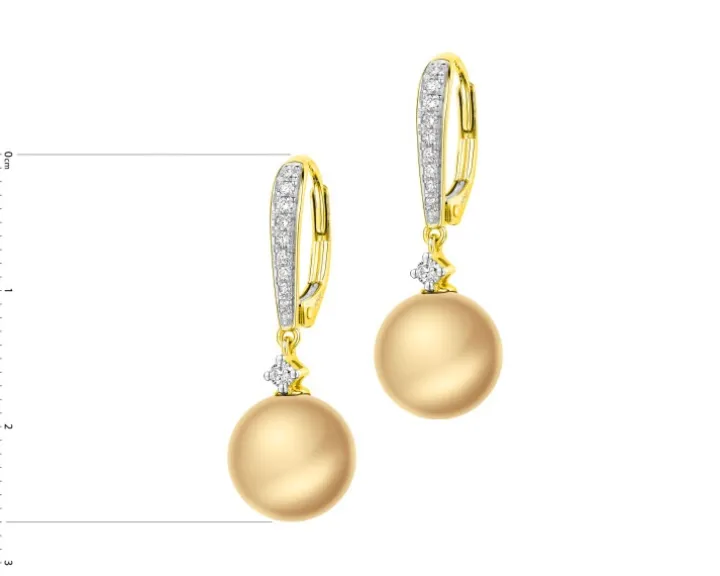 Kolczyki z żółtego złota z brylantami i perłami Golden South Sea - próba 585