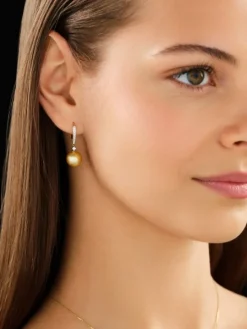 Kolczyki z żółtego złota z brylantami i perłami Golden South Sea - próba 585