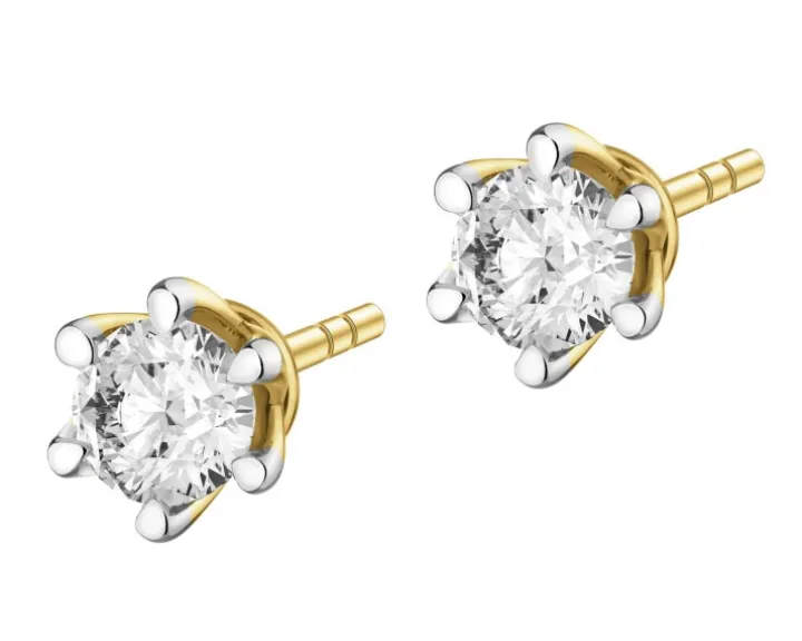 Kolczyki z żółtego złota z brylantami laboratoryjnymi - 0,31 ct - próba 585
