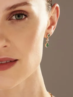 Kolczyki z żółtego złota z brylantami i szmaragdami - próba 585