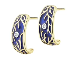 Kolczyki z żółtego złota z brylantami i emalią - 0,03 ct - próba 375