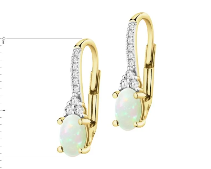 Kolczyki z żółtego złota z brylantami i opalami - próba 585