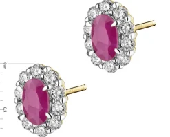 Kolczyki z żółtego złota z brylantami i rubinami - próba 585