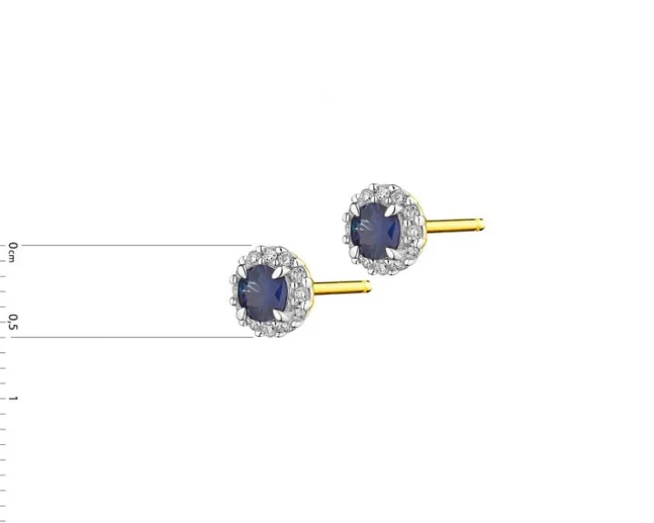 Kolczyki z żółtego złota z brylantami i szafirami - próba 585