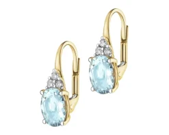 Kolczyki z żółtego złota z brylantami i akwamarynami - próba 585