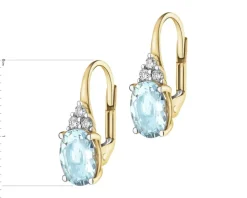 Kolczyki z żółtego złota z brylantami i akwamarynami - próba 585