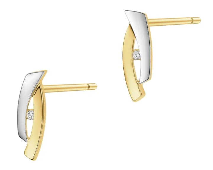 Kolczyki z żółtego złota z brylantami - 0,02 ct - próba 585