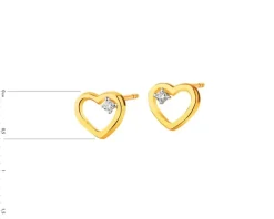 Kolczyki z żółtego złota z brylantami - serca - 0,02 ct - próba 585