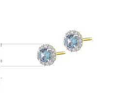 Kolczyki z żółtego złota z brylantami i topazami London Blue - próba 585
