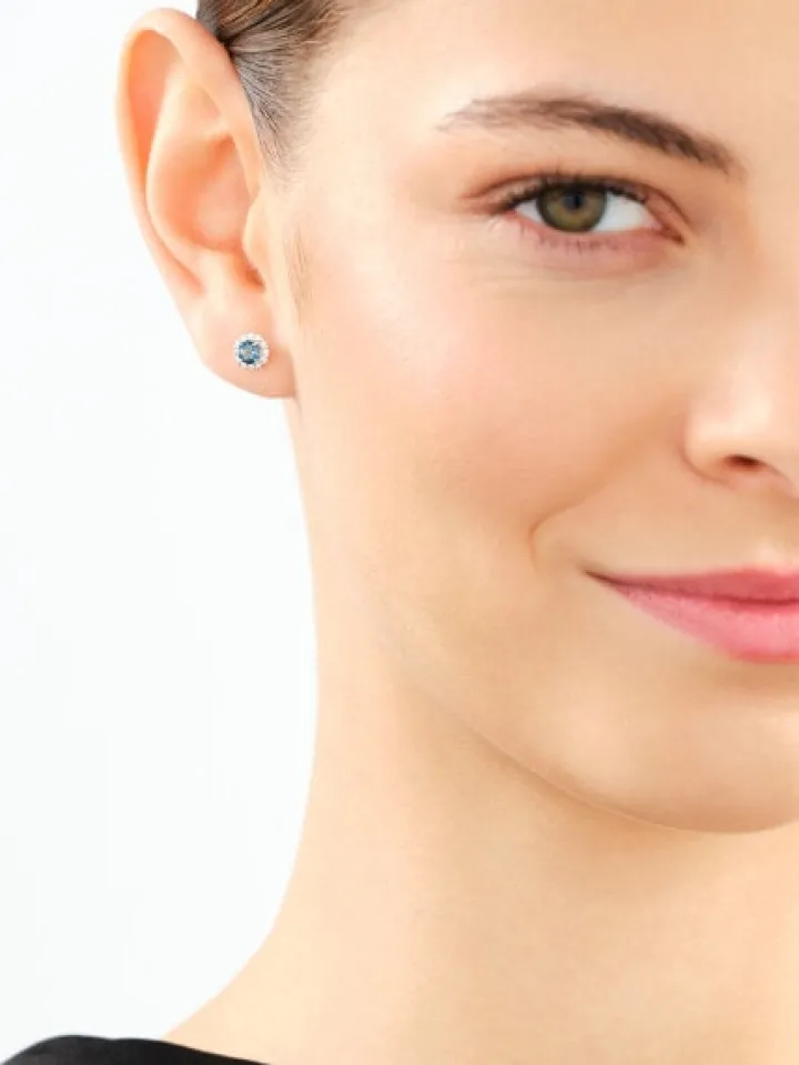 Kolczyki z żółtego złota z brylantami i topazami London Blue - próba 585