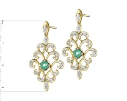 Kolczyki z żółtego złota z brylantami i szmaragdami - próba 585