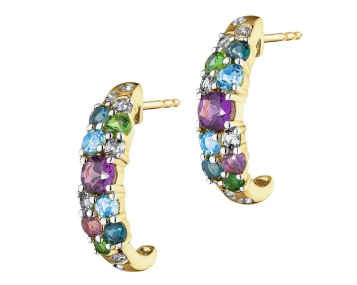 Kolczyki z żółtego złota z brylantami i kamieniami ozdobnymi - próba 585