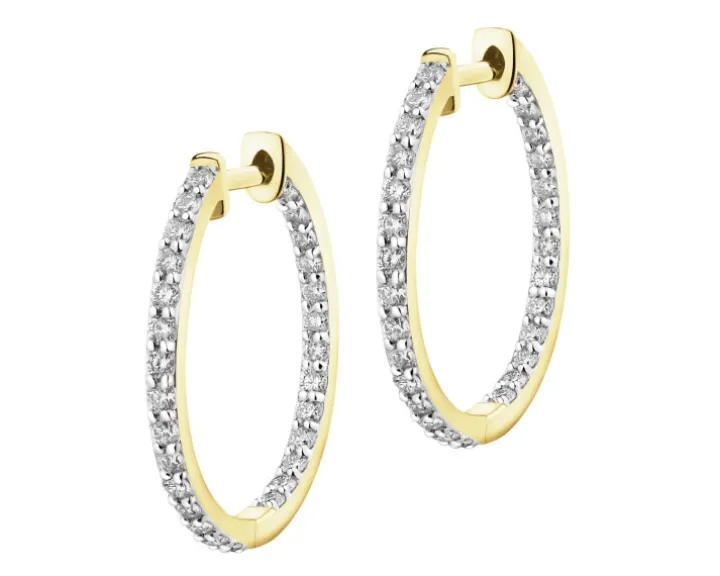 Kolczyki z żółtego złota z brylantami laboratoryjnymi - koła - 0,90 ct - próba 750