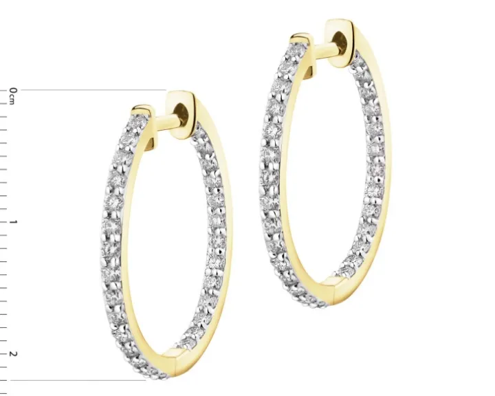 Kolczyki z żółtego złota z brylantami laboratoryjnymi - koła - 0,90 ct - próba 750