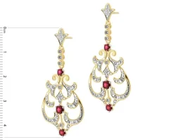 Kolczyki z żółtego złota z brylantami i rubinami - próba 585