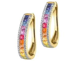 Kolczyki z żółtego złota z brylantami i szafirami kolorowymi - próba 585