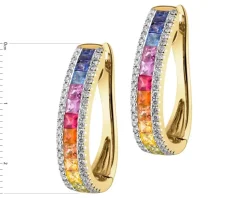 Kolczyki z żółtego złota z brylantami i szafirami kolorowymi - próba 585