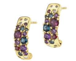 Kolczyki z żółtego złota z brylantami i kamieniami ozdobnymi - próba 585