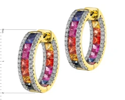 Kolczyki z żółtego złota z brylantami i szafirami kolorowymi - koła - próba 585