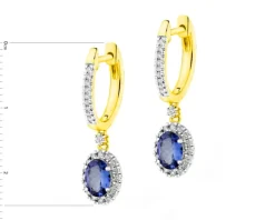 Kolczyki z żółtego złota z brylantami i szafirami - próba 585