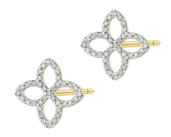 Kolczyki z żółtego złota z brylantami - kwiaty - 0,19 ct - próba 585