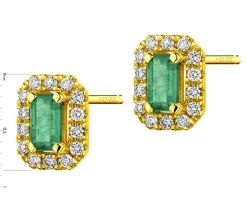 Kolczyki z żółtego złota z brylantami i szmaragdami - próba 585