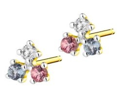 Kolczyki z żółtego złota z brylantami, topazami London Blue i turmalinami - próba 375