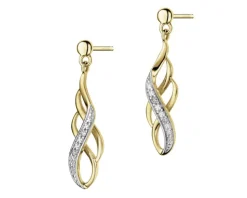 Kolczyki z żółtego złota z brylantami - 0,02 ct - próba 585