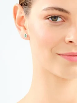 Kolczyki z żółtego złota z brylantami i szmaragdami - próba 585