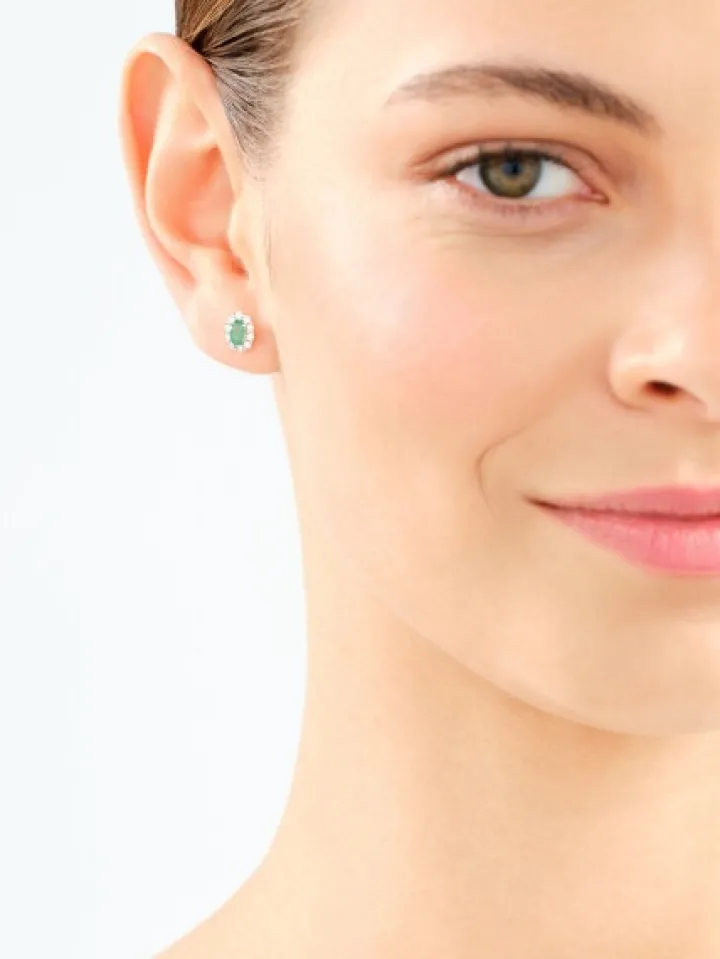 Kolczyki z żółtego złota z brylantami i szmaragdami - próba 585