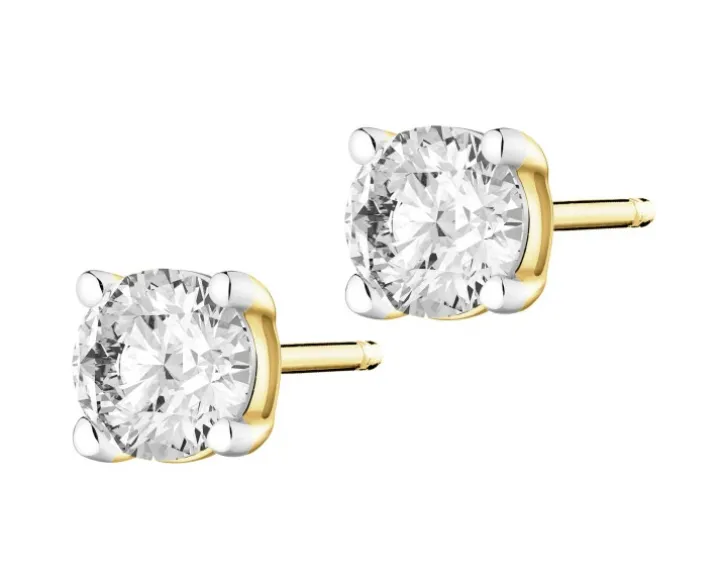Kolczyki z żółtego złota z brylantami laboratoryjnymi - 0,50 ct - próba 585