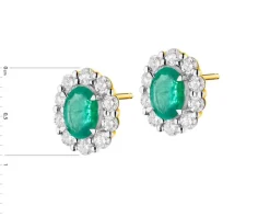 Kolczyki z żółtego złota z brylantami i szmaragdami - próba 585