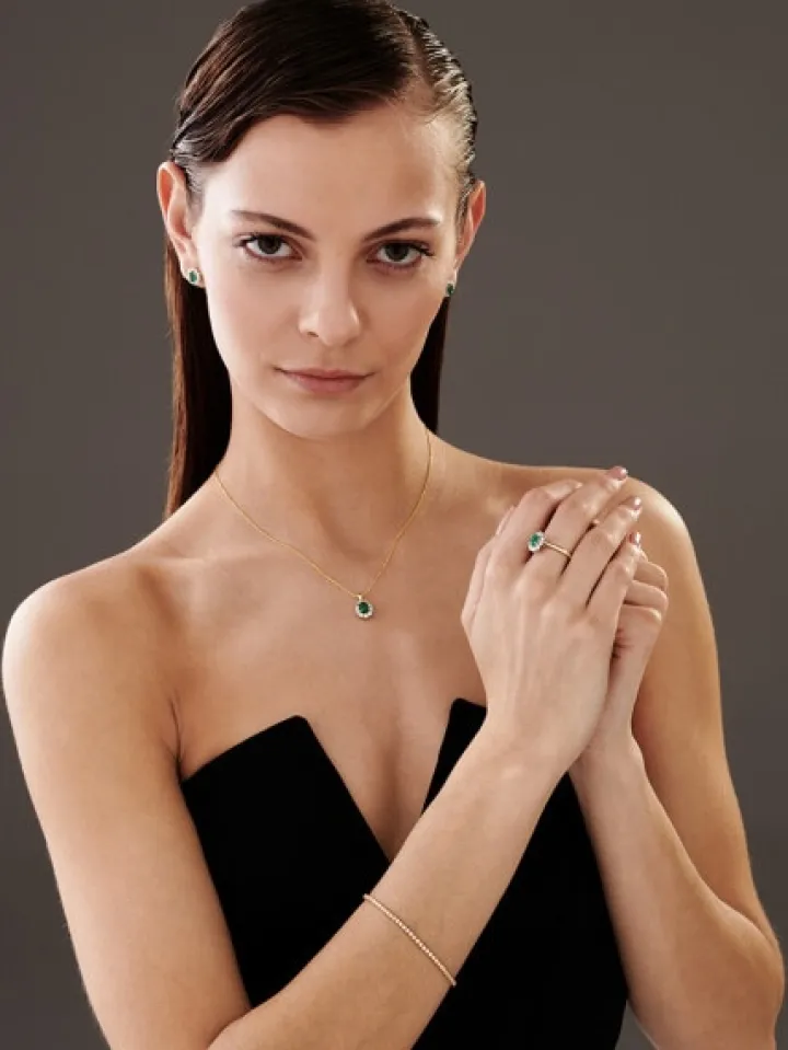 Kolczyki z żółtego złota z brylantami i szmaragdami - próba 585