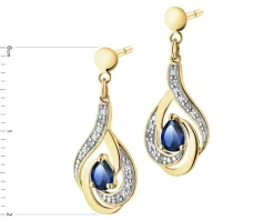 Kolczyki z żółtego złota z brylantami i szafirami syntetycznymi - próba 585