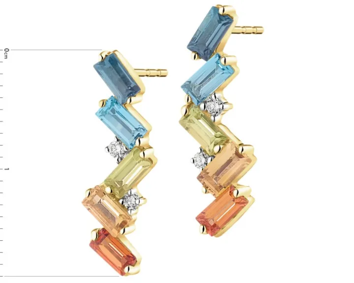 Kolczyki z żółtego złota z brylantami i kamieniami ozdobnymi - próba 375