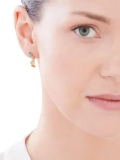 Kolczyki z żółtego złota z brylantami i kamieniami ozdobnymi - próba 375