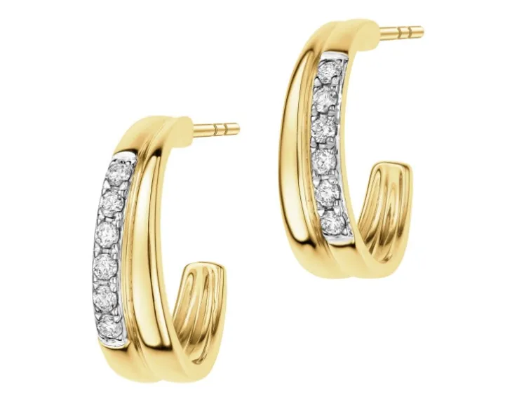 Kolczyki z żółtego złota z brylantami - 0,10 ct - próba 375
