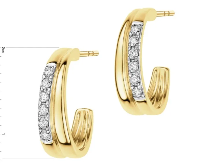 Kolczyki z żółtego złota z brylantami - 0,10 ct - próba 375